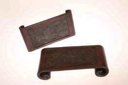 TWO CHINESE CARVED HARDWOOD SCRIBE'S STANDS,