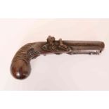 A GLAZED STONEWARE SPIRIT FLASK MODELLED AS A PISTOL, late 19th Century, unmarked.