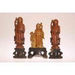 A GROUP OF THREE CHINESE CARVED SOAPSTONE FIGURES, c.