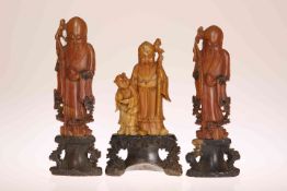 A GROUP OF THREE CHINESE CARVED SOAPSTONE FIGURES, c.