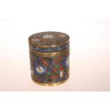 A CHINESE CLOISONNE ENAMEL BOX AND COVER, cylindrical,