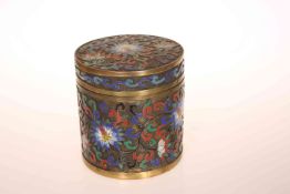 A CHINESE CLOISONNE ENAMEL BOX AND COVER, cylindrical,