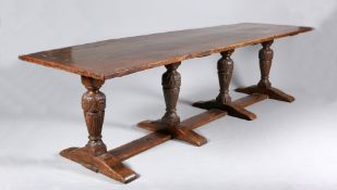 A LARGE OAK REFECTORY TABLE,