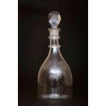 AN ENGRAVED GLASS MALLET-FORM DECANTER, circa 1790,