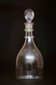 AN ENGRAVED GLASS MALLET-FORM DECANTER, circa 1790,