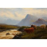 JOHN DAVISON LIDDELL (1859-1942), CATTLE BY A HIGHLAND STREAM, signed lower right, oil on board,