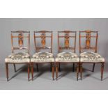 A SET OF FOUR INLAID ROSEWOOD PARLOUR CHAIRS, CIRCA 1890,
