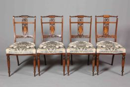 A SET OF FOUR INLAID ROSEWOOD PARLOUR CHAIRS, CIRCA 1890,