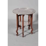 A CHINESE SILVERED METAL TWO TIER TRAY TABLE, mid-20th century,