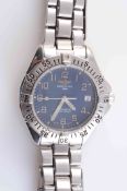 A BREITLING COLT AUTOMATIC 300M STAINLESS STEEL WRISTWATCH, blue Arabic dial, centre seconds,