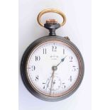 A GUN METAL ALARM POCKET WATCH, signed Victoria, circa 1915, lever movement,