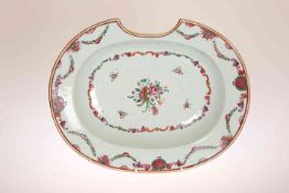 A CHINESE FAMILLE ROSE PORCELAIN BARBER'S BOWL, PROBABLY QIANLONG PERIOD, of oval form,
