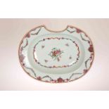 A CHINESE FAMILLE ROSE PORCELAIN BARBER'S BOWL, PROBABLY QIANLONG PERIOD, of oval form,