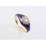 AN ENAMEL AND DIAMOND RING,