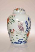 A CHINESE FAMILLE ROSE "CHICKEN" VASE AND COVER,
