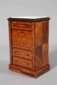 A 19TH CENTURY INLAID ROSEWOOD AND MARBLE TOPPED MINIATURE SECRETAIRE ABBATANT,
