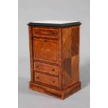 A 19TH CENTURY INLAID ROSEWOOD AND MARBLE TOPPED MINIATURE SECRETAIRE ABBATANT,