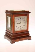 A ROSEWOOD MANTEL CLOCK, CIRCA 1850, with top and side bevelled viewing glasses,