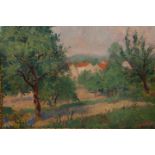 FRENCH SCHOOL, SUMMER LANDSCAPE, indistinctly signed lower right, oil on canvas board,