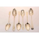 A GROUP OF SIX GEORGE III SILVER TABLE SPOONS, comprising: Old English pattern, Thomas Watson,