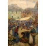 HANNAH HOYLAND (1871-1947), MARKET DAY, signed lower right, watercolour, framed. 35cm by 24.