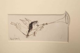 RONALD SEARLE (1920-2011), HEAVENLY SONG, SKETCH OF AN ANGEL, signed lower left, pen and ink,