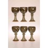 DAVID LLOYD JONES (1928-1994) A SET OF SIX STONEWARE GOBLETS, with Tenmoku glaze, seal marks.