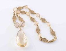 A CITRINE AND GILT METAL NECKLACE,