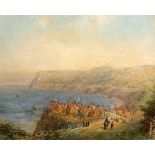 GEORGE WEATHERILL (1810-1890), OVERLOOKING ROBIN HOOD'S BAY, unsigned, watercolour, framed.