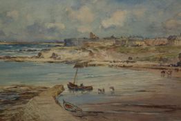 THOMAS SWIFT HUTTON (1865-1935), CULLERCOATS LOOKING SOUTH, signed lower right, watercolour, framed,