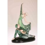 AN AUSTRIAN PORCELAIN FIGURE OF TROUBADOR AND DANCING GIRL IN THE ART DECO TASTE,