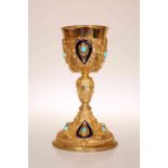 A FINE HUNGARIAN SILVER-GILT, ENAMEL AND TURQUOISE CHALICE, second half of the twentieth Century,