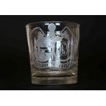 AN EARLY 19TH CENTURY ENGRAVED GLASS "FARMERS ARMS" CUP,