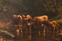 THOMAS BIGELOW CRAIG (AMERICAN, 849-1924), CATTLE AT THE BROOK, signed and dated (18)89 lower right,