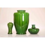 THREE PILKINGTONS ROYAL LANCASTRIAN GREEN-GLAZED VASES,