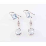 A PAIR OF AQUAMARINE AND DIAMOND EARRINGS,