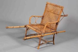 A CHINESE BAMBOO AND RATTAN PALAQUIN CHAIR.