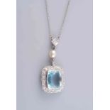 AN AQUAMARINE AND DIAMOND PENDANT, circa 1910-1920,