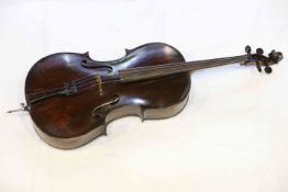 AN ENGLISH CELLO, 20th Century, with two piece back and ebony turning pegs, in a modern case.