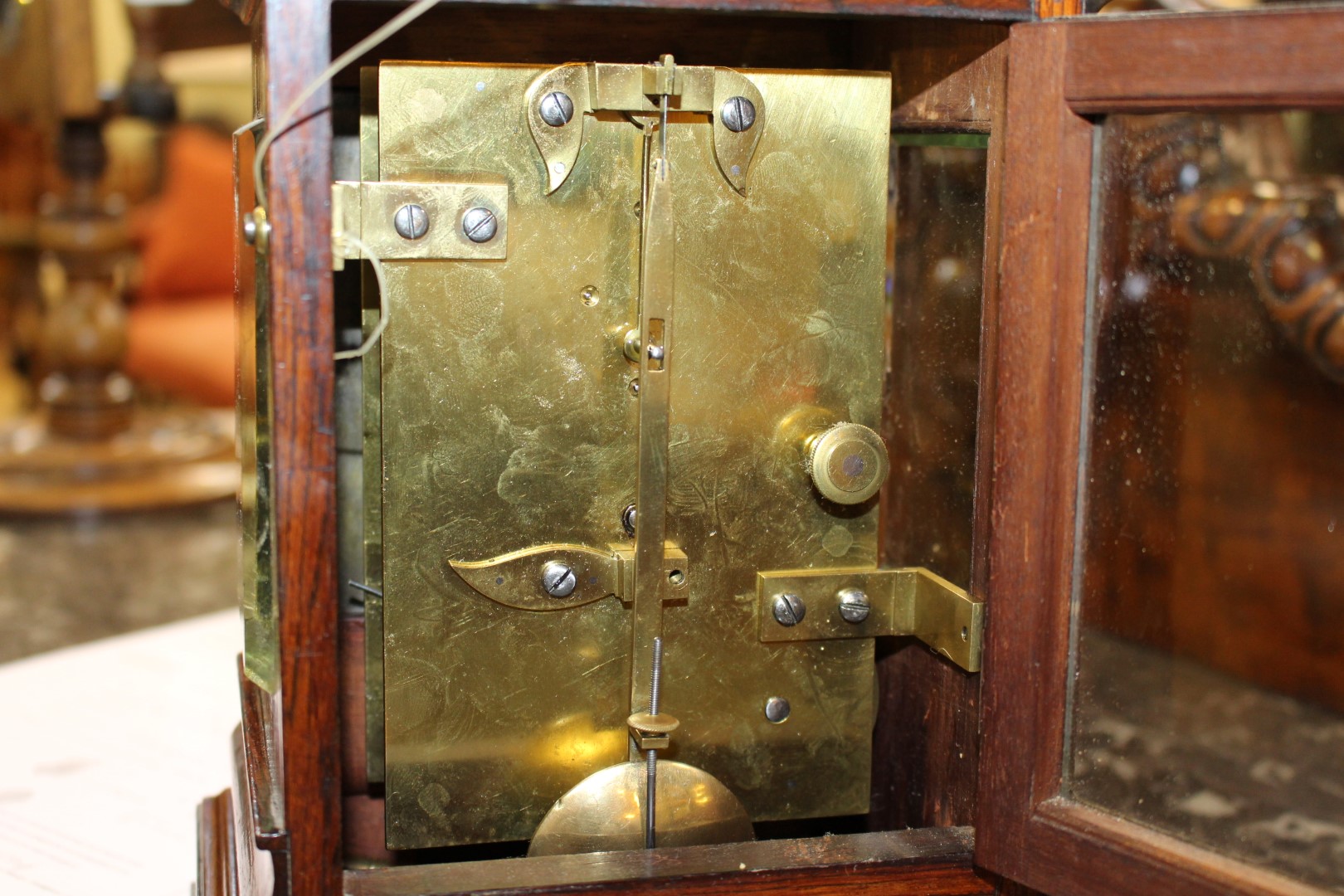 A ROSEWOOD MANTEL CLOCK, CIRCA 1850, with top and side bevelled viewing glasses, - Image 7 of 7