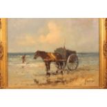 HENDRIK VAN DONGEN (DUTCH), FIGURE, HORSE AND CART ON THE BEACH, signed lower right, oil on canvas,
