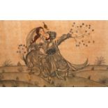 INDO-PERSIAN SCHOOL (19TH CENTURY), A MAN AND WOMAN DANCING, ink and watercolour on silk, framed.