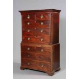 A GEORGE III MAHOGANY CHEST ON CHEST,