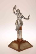 A SILVER FIGURAL TROPHY, the wooden stand with four plaques and collar hallmarked for Adie Brothers,