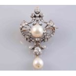 AN EDWARDIAN NATURAL PEARL AND DIAMOND BROOCH,