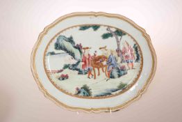 A CHINESE EXPORT FAMILLE ROSE EUROPEAN SUBJECT OVAL DISH, MID 18TH CENTURY,