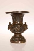 A CHINESE BRONZE VASE OF BALUSTER FORM, with everted rim,