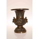 A CHINESE BRONZE VASE OF BALUSTER FORM, with everted rim,