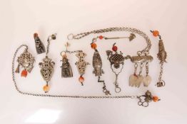 A GROUP OF CHINESE WHITE METAL JEWELLERY/CHATELAINE ACCOUTREMENTS, c.