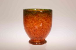 A MONART FOOTED VASE, orange glass with green aventurine inclusions. 16.